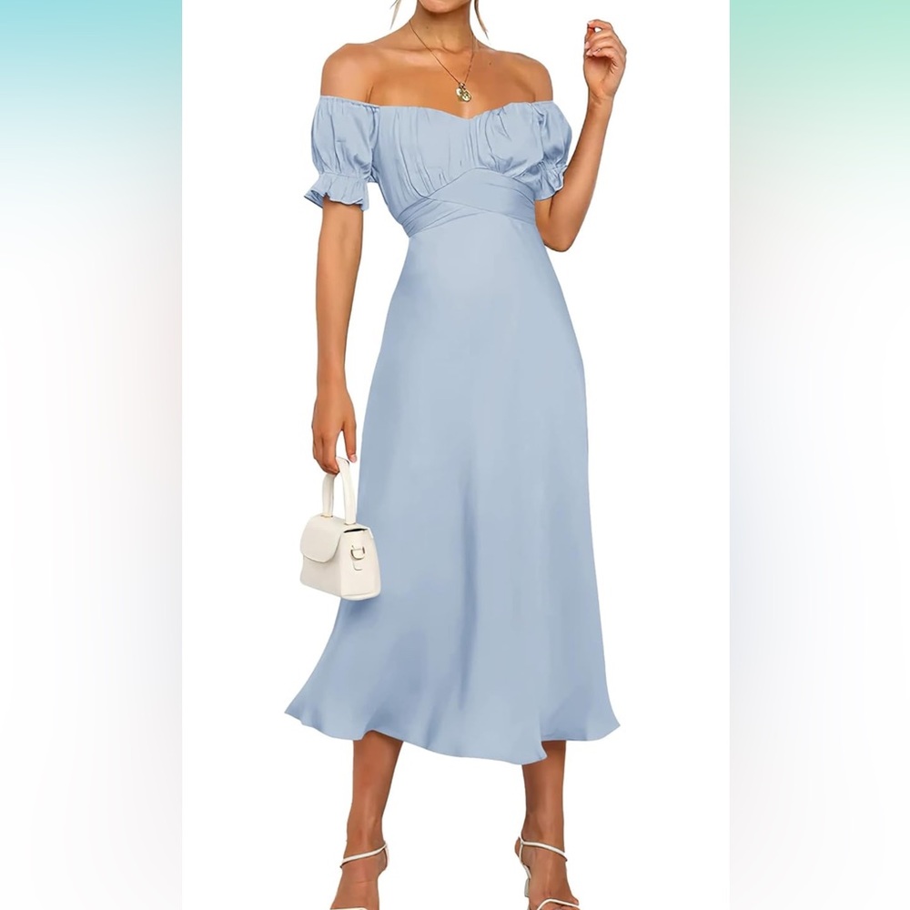 Baby Blue Off-Shoulder Midi Dress